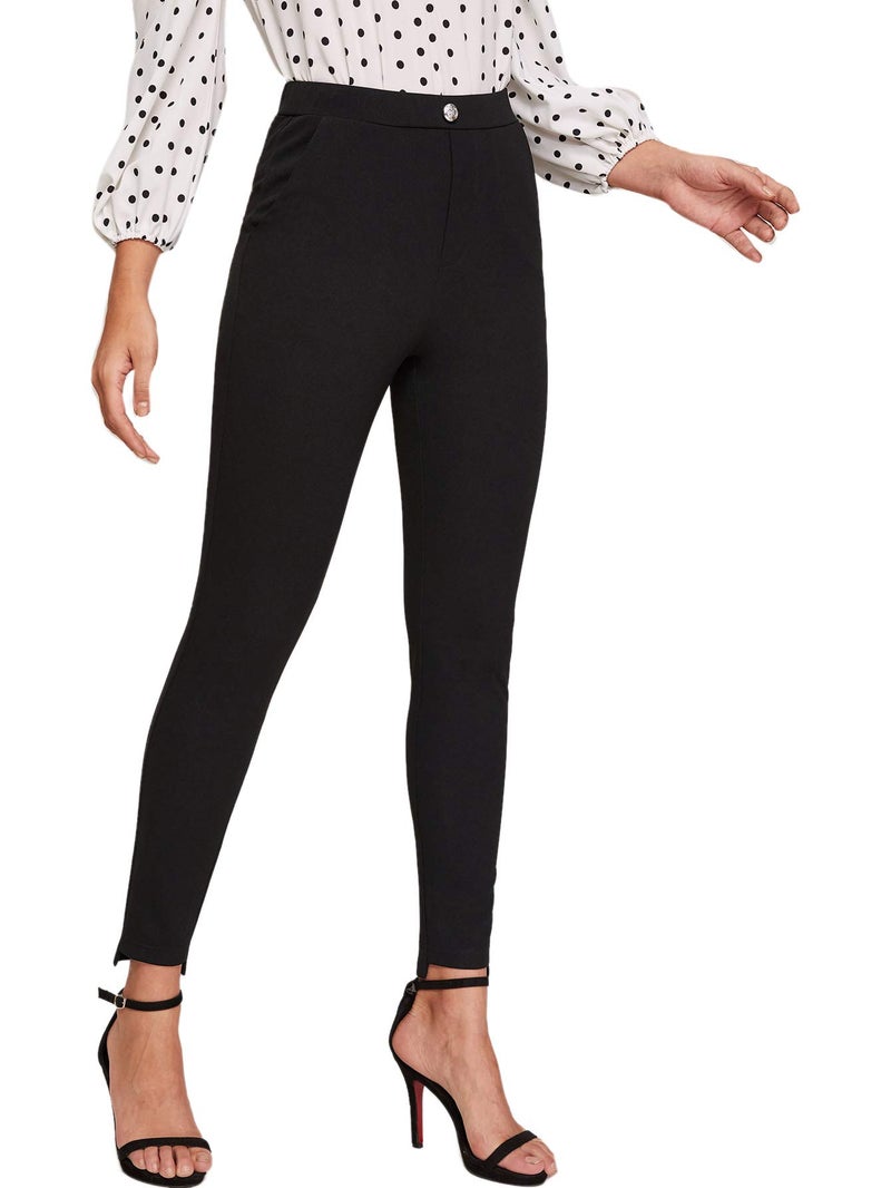 SweatyRocks Women's Casual Skinny Leggings Stretchy High Waisted Work Pants Elastic Waisted Black X-Large - Image 3